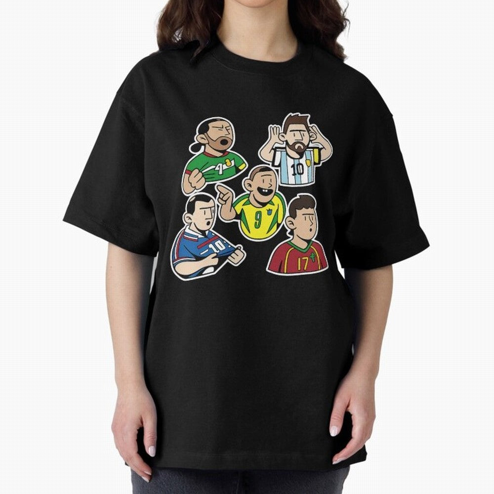 Soccer players Oversized T-Shirt Represent the FIFA World Cup 2026 Group Stage Journey through Mbappe Highlights, Spain Pride, Retro Football Energy, Iconic Rivalries, Trophy Chase Drama and Stadium Atmosphere; Ideal for Football Dads, Football