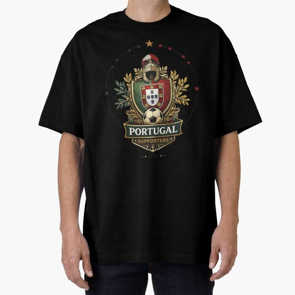 Portugal 2026 Football Crest ¨C Portuguese Soccer Supporters Pride Design Oversized T-Shirt Show Passion for the Stars of FIFA World Cup 2026 USA Canada Mexico Made for Messi, England Energy, Champion Mindset, Group Stage Buzz, Knockout Tension and