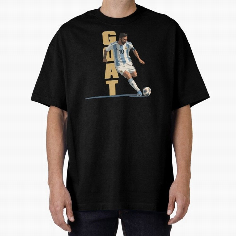 Messi in action GOAT Minimalist Graphic Oversized T-Shirt Spotlight FIFA World Cup 2026 USA Canada Mexico for Fans of CR7 and Messi and Brazil, Portugal and Argentina, Bringing Football Passion, Legendary Performances, Festival Vibes and Supporter