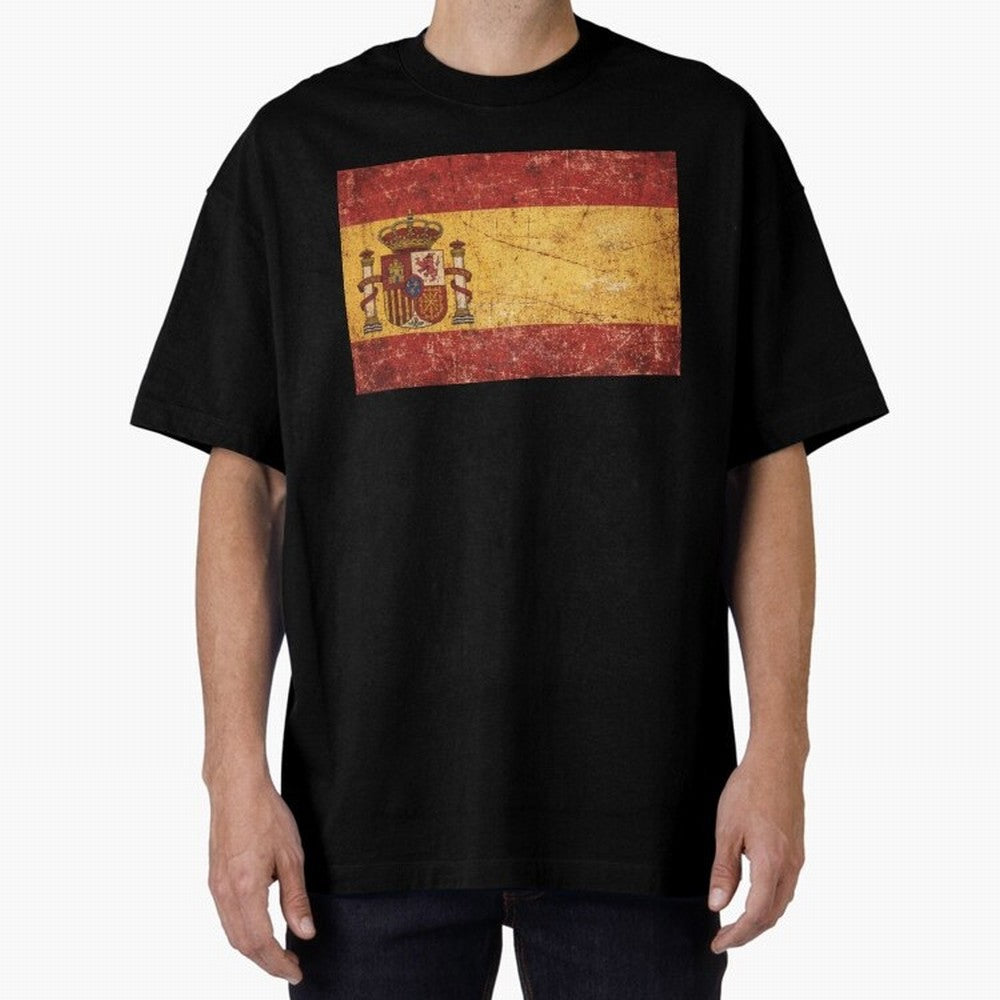 Vintage Distressed Spanish Flag Oversized T-Shirt Discover FIFA World Cup 2026 USA Canada Mexico for Fans of Haaland and Mbappe and Argentina, Bringing Stadium Memories, Football Loyalty, International Chants and Championship Tradition; Perfect for