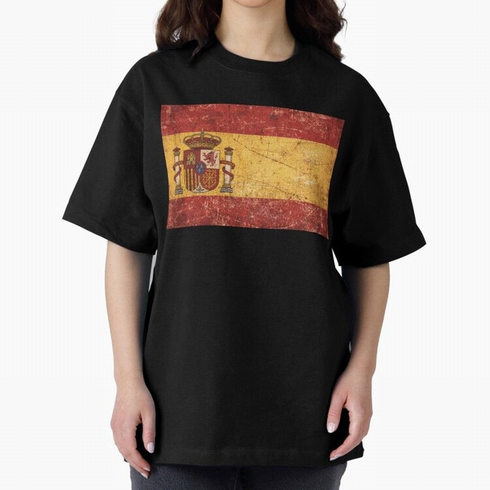 Vintage Distressed Spanish Flag Oversized T-Shirt Discover FIFA World Cup 2026 USA Canada Mexico for Fans of Haaland and Mbappe and Argentina, Bringing Stadium Memories, Football Loyalty, International Chants and Championship Tradition; Perfect for