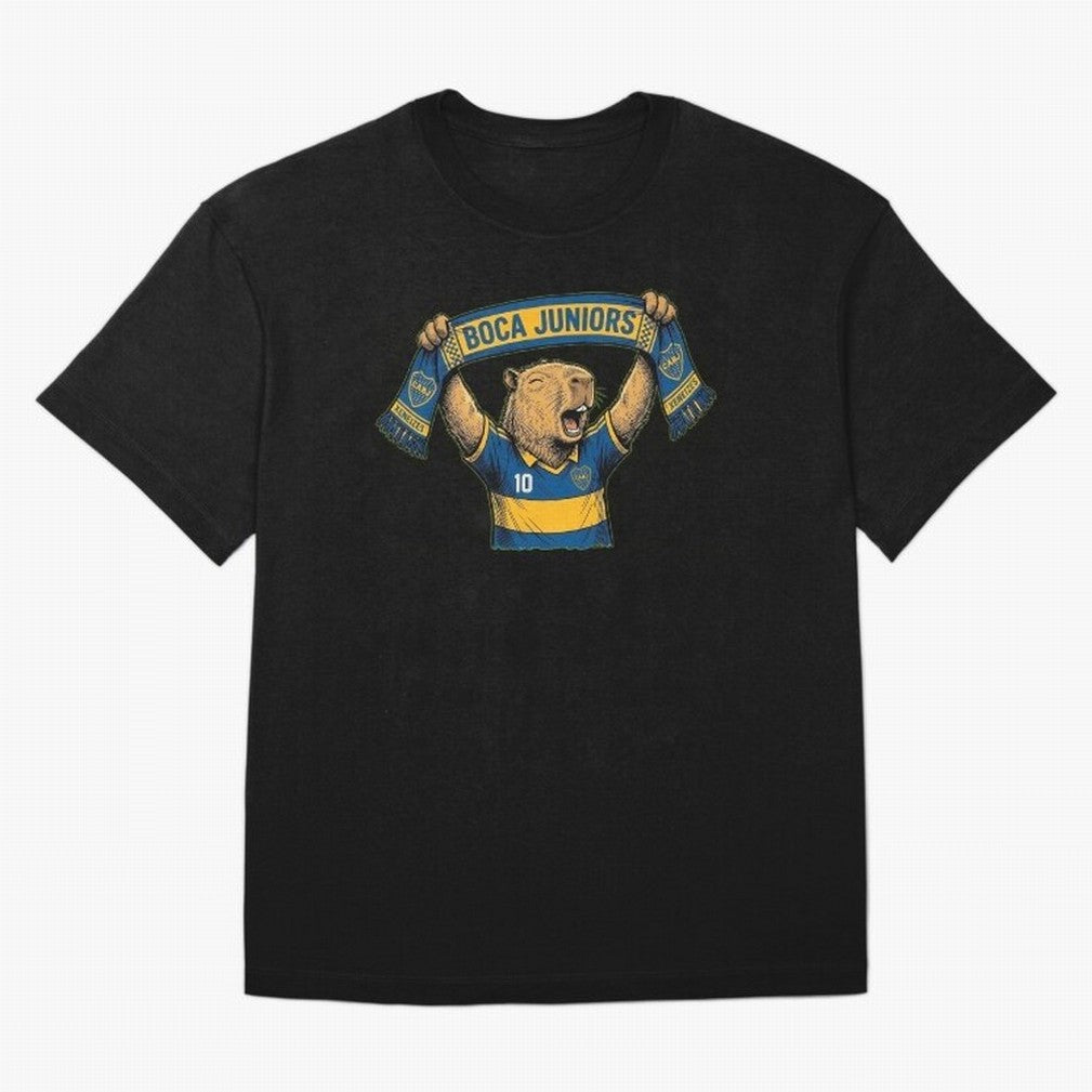 Capybara Boca Juniors Fan ¨C Funny Soccer Sticker Oversized T-Shirt Celebrate Golden Goal Energy in FIFA World Cup 2026 Group Stage for Fans of Messi and France and Portugal, Bringing Sports Nostalgia, International Competition, Famous Players and