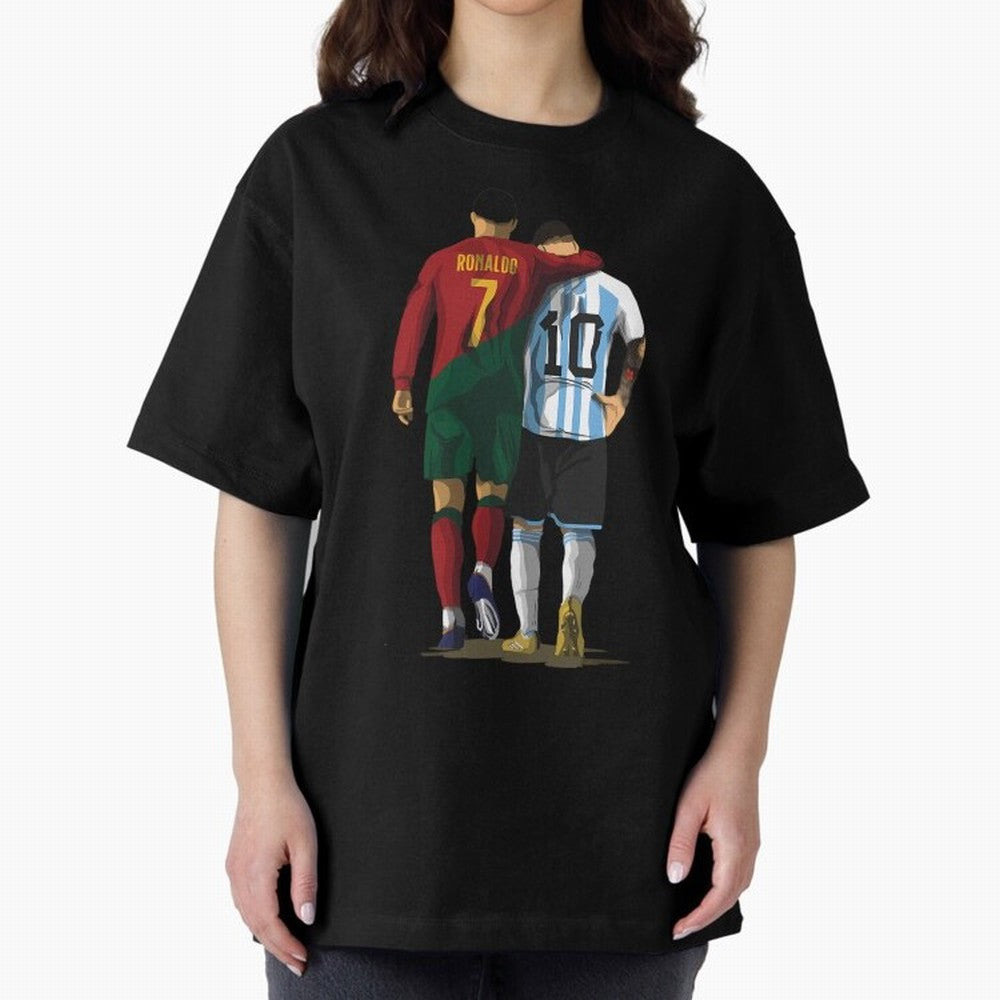 Messi Ronaldo Chit Chat Illustration Oversized T-Shirt Bring World Football Passion into FIFA World Cup 2026 USA Canada Mexico Connected to Messi and Cristiano Ronaldo, Argentina and Brazil Energy, Fan Favorite Moments, National Team Passion, Big