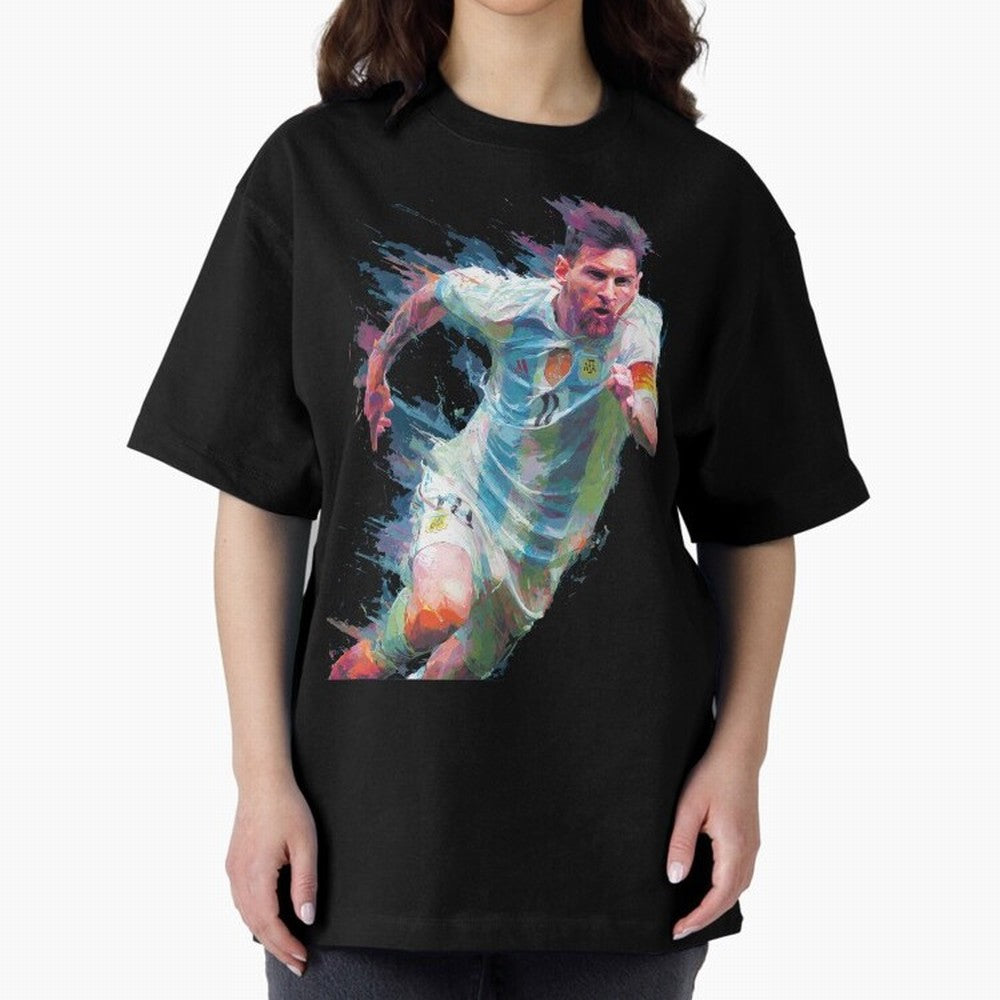Messi in action Graphic Paint poster design Oversized T-Shirt Celebrate Soccer Greatness during FIFA World Cup 2026 Group Stage Featuring Cristiano Ronaldo, France Energy, Champion Mindset, Group Stage Buzz, Knockout Tension and Passionate Fan