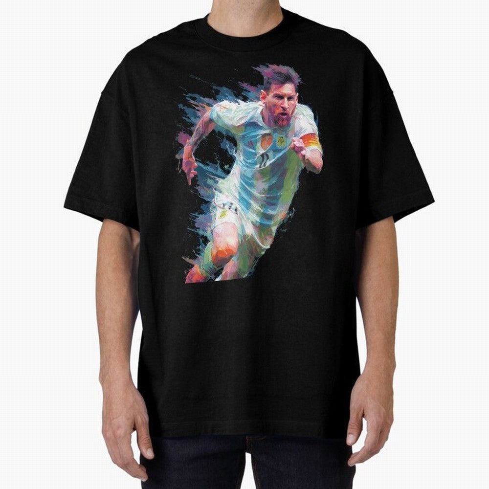 Messi in action Graphic Paint poster design Oversized T-Shirt Celebrate Soccer Greatness during FIFA World Cup 2026 Group Stage Featuring Cristiano Ronaldo, France Energy, Champion Mindset, Group Stage Buzz, Knockout Tension and Passionate Fan