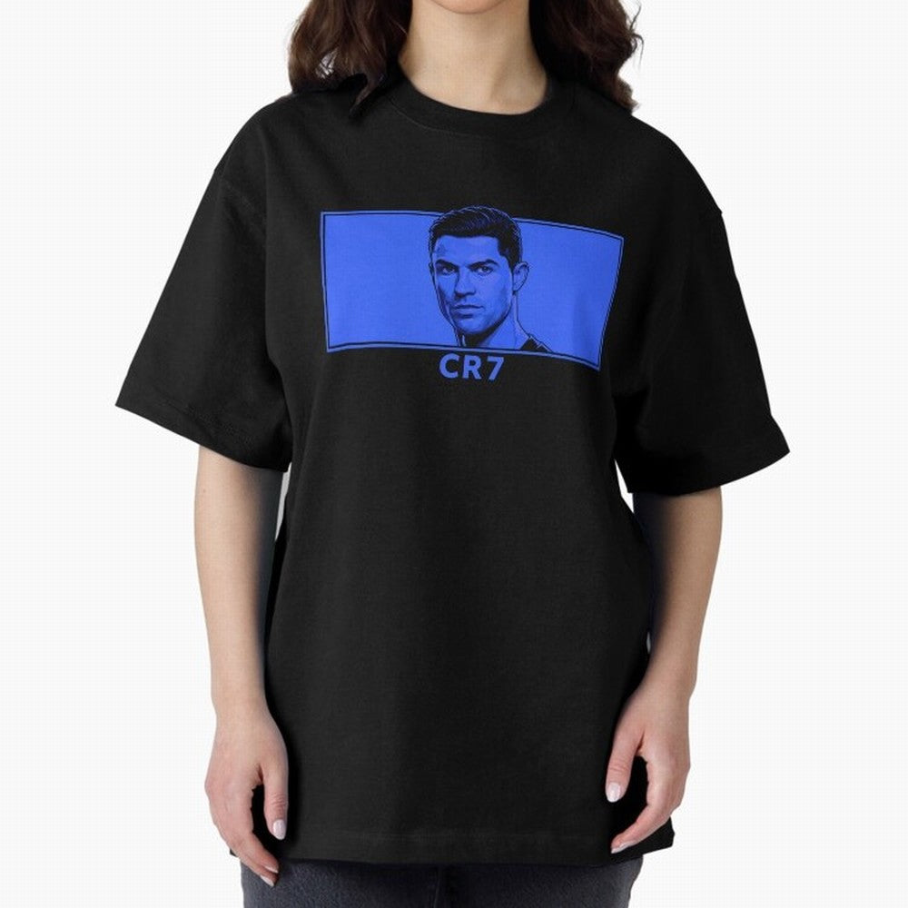 Ronaldo CR7 Blue Vector Portrait - Pop Comic Oversized T-Shirt Stand with Global Football Passion for FIFA World Cup 2026, Built around Messi, CR7 and Mbappe, Brazil, Portugal and Argentina, Supporter Pride, Iconic Celebrations, Legendary Names and