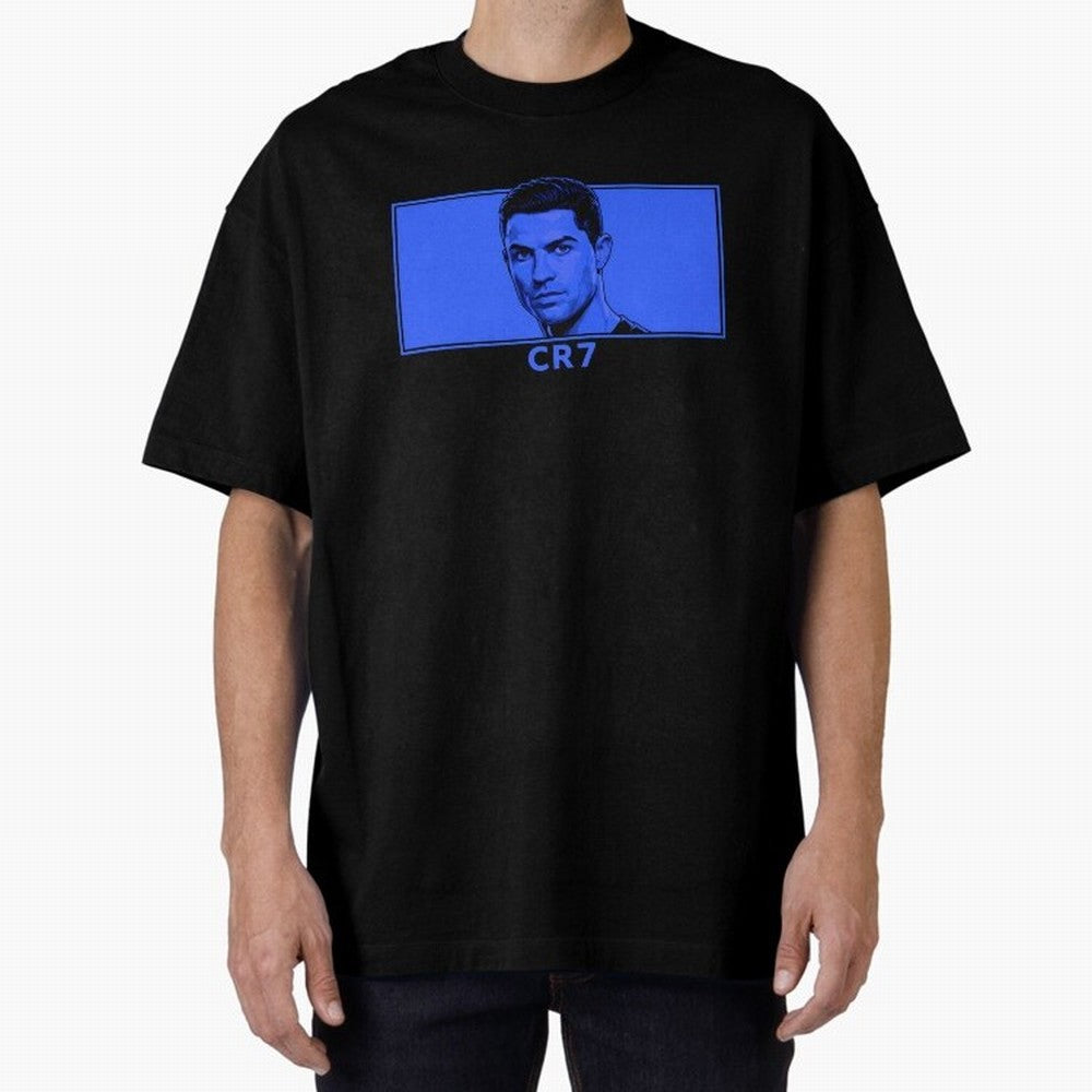 Ronaldo CR7 Blue Vector Portrait - Pop Comic Oversized T-Shirt Stand with Global Football Passion for FIFA World Cup 2026, Built around Messi, CR7 and Mbappe, Brazil, Portugal and Argentina, Supporter Pride, Iconic Celebrations, Legendary Names and