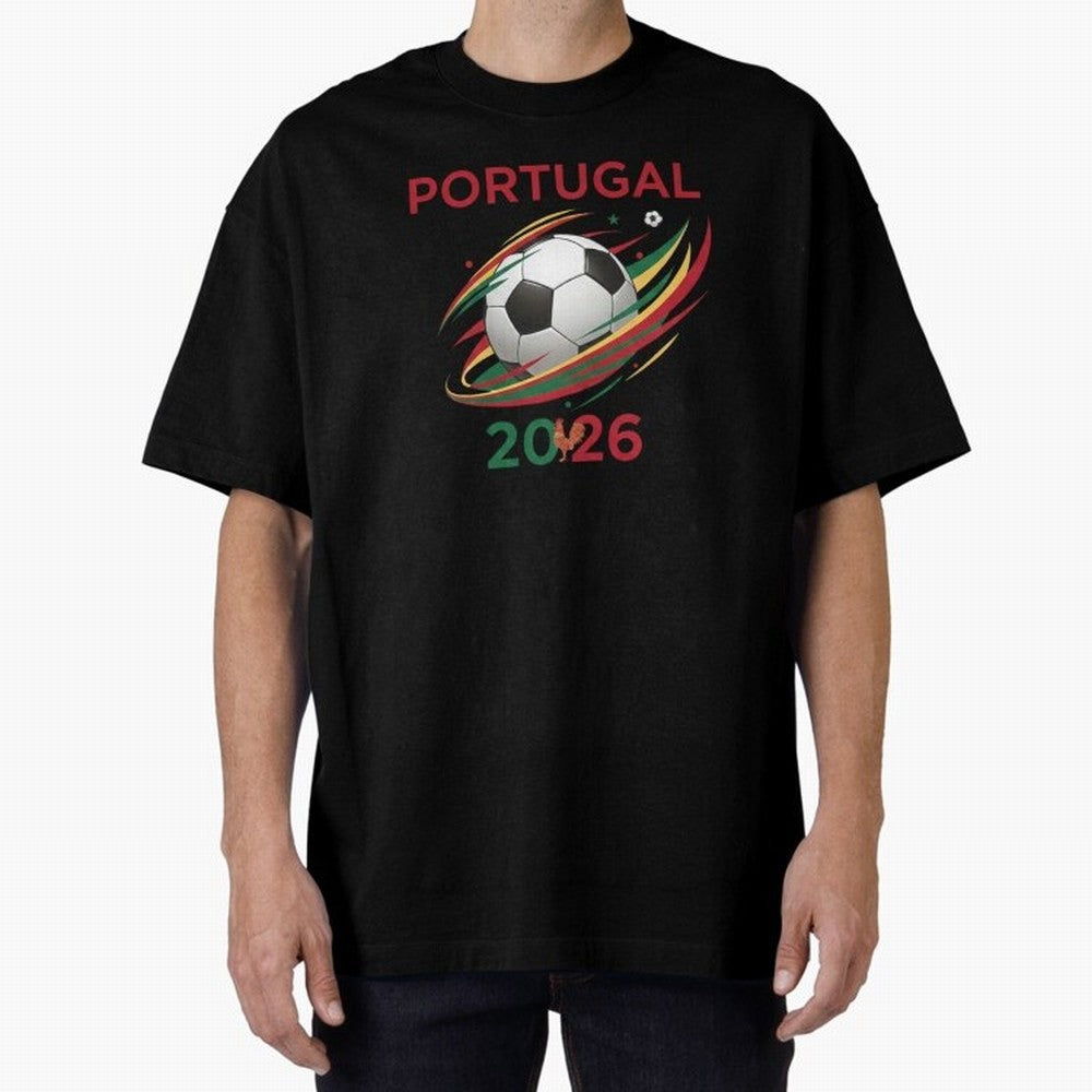 Camiseta Portugal 2026 - Bola de Futebol e Design Galo de Barcelos. Oversized T-Shirt Honor Football Greatness during Global Football Passion for FIFA World Cup 2026 Group Stage, Highlighting Neymar, Portugal, Spain and Germany, Football Festival