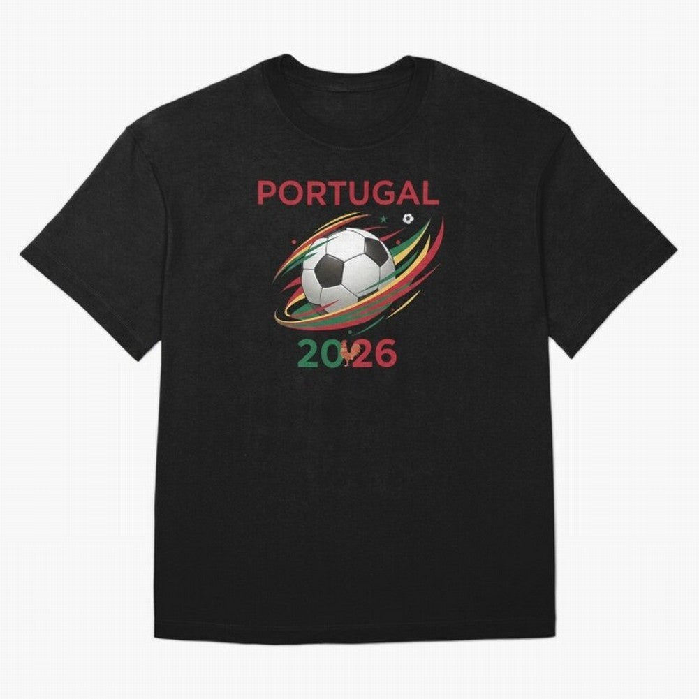 Camiseta Portugal 2026 - Bola de Futebol e Design Galo de Barcelos. Oversized T-Shirt Honor Football Greatness during Global Football Passion for FIFA World Cup 2026 Group Stage, Highlighting Neymar, Portugal, Spain and Germany, Football Festival