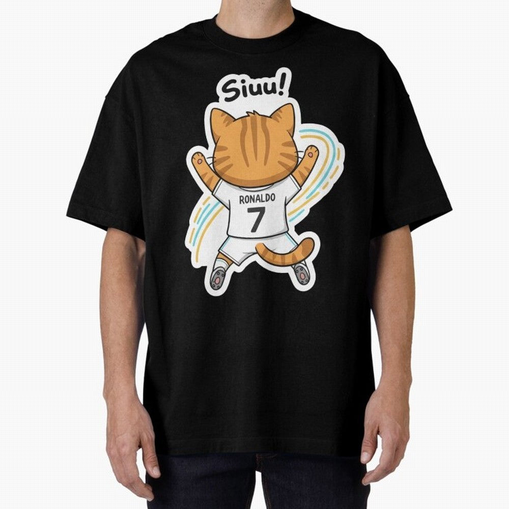 Kitten - Funny Siuuu Celebration Cat Meme | Ronaldo Oversized T-Shirt Relive Legendary Nights from Match Day Hype around FIFA World Cup 2026 Group Stage, Messi and Cristiano Ronaldo, Portugal, Spain and Germany, Championship Spirit, Famous Goals,