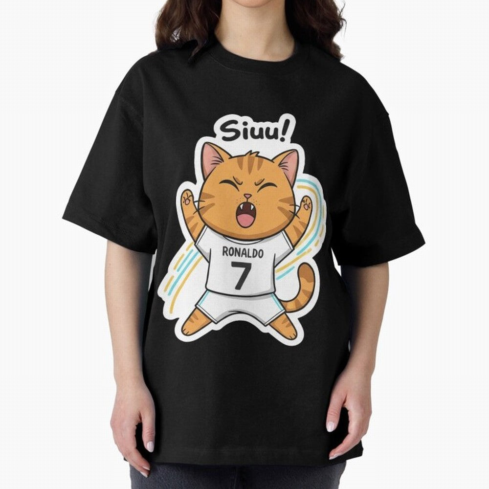 Kitten - Funny Siuuu Celebration Cat Meme | Ronaldo Oversized T-Shirt Discover FIFA World Cup 2026 USA Canada Mexico Spirit, Centered on France and Portugal, Messi and Cristiano Ronaldo, Global Supporter Spirit, Legendary Goals, National Colors and