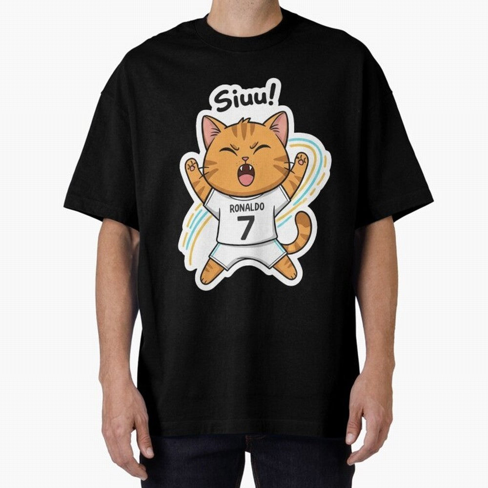 Kitten - Funny Siuuu Celebration Cat Meme | Ronaldo Oversized T-Shirt Discover FIFA World Cup 2026 USA Canada Mexico Spirit, Centered on France and Portugal, Messi and Cristiano Ronaldo, Global Supporter Spirit, Legendary Goals, National Colors and