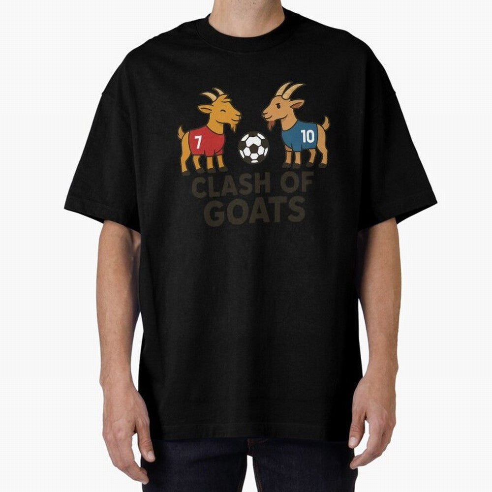 Clash of GOATs ¨C Funny Ronaldo vs Messi Inspired Football T-Shirt Design Oversized T-Shirt Back Your Heroes with FIFA World Cup 2026 USA Canada Mexico Built around Messi, Argentina Energy, Tournament Hype, Historic Matchups, Family Viewing Parties