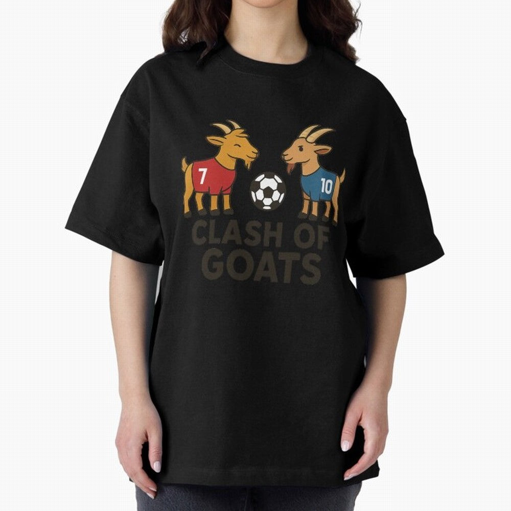 Clash of GOATs ¨C Funny Ronaldo vs Messi Inspired Football T-Shirt Design Oversized T-Shirt Back Your Heroes with FIFA World Cup 2026 USA Canada Mexico Built around Messi, Argentina Energy, Tournament Hype, Historic Matchups, Family Viewing Parties