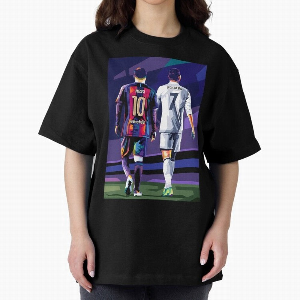 Ronaldo And Messi Oversized T-Shirt Bring Bold Fan Energy to Global Football Passion for FIFA World Cup 2026 Group Stage, Highlighting Haaland and Mbappe, Spain and Netherlands, Football Passion, Legendary Performances, Festival Vibes and Supporter