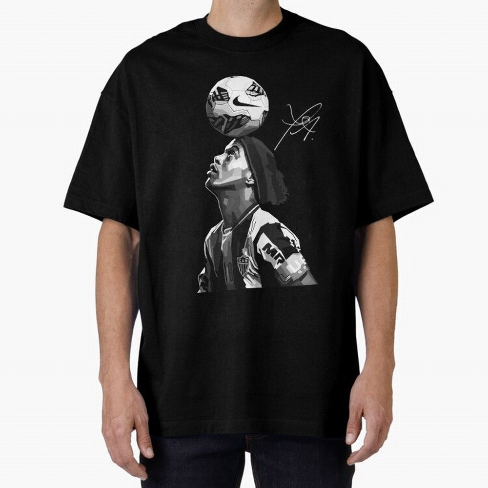 Ronaldinho Black and White Oversized T-Shirt Honor the Beautiful Game during FIFA World Cup 2026 Capturing Messi and Cristiano Ronaldo, Spain Energy, Stadium Memories, Football Loyalty, International Chants and Championship Tradition; Perfect for