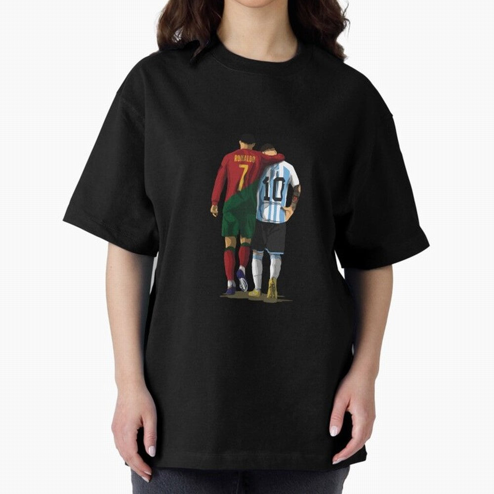 Messi Ronaldo Chit Chat Illustration Classic Oversized T-Shirt Celebrate Every Goal in Match Day Hype around FIFA World Cup 2026 USA Canada Mexico, Neymar, Haaland and Cristiano Ronaldo, Argentina, Global Supporter Spirit, Legendary Goals, National