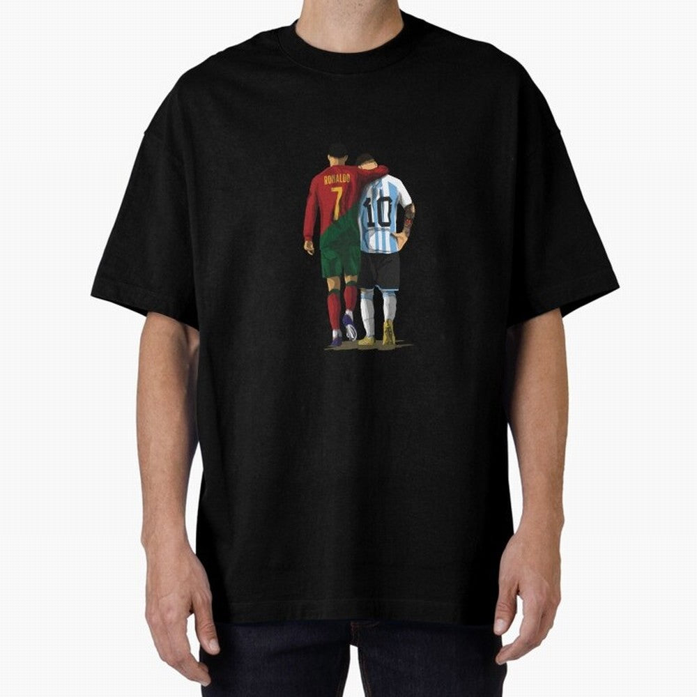 Messi Ronaldo Chit Chat Illustration Classic Oversized T-Shirt Celebrate Every Goal in Match Day Hype around FIFA World Cup 2026 USA Canada Mexico, Neymar, Haaland and Cristiano Ronaldo, Argentina, Global Supporter Spirit, Legendary Goals, National