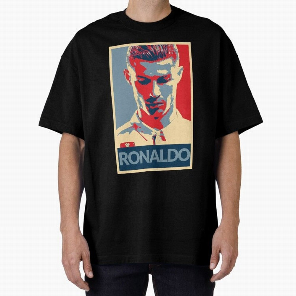 Ronaldo Poster Style Pop Art Design For Football Fans Gift For Soccer Enthusiasts Oversized T-Shirt Experience the Global Stage of the FIFA World Cup 2026 USA Canada Mexico Journey through CR7 Highlights, Portugal, Spain and Germany Pride, Classic