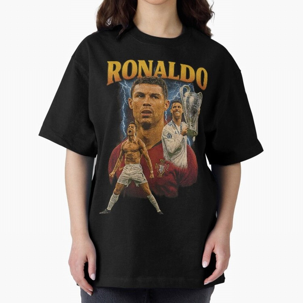 Ronaldo Champion Victory Design For Football Fans Gift For Soccer Supporters Oversized T-Shirt Represent the Passion of Match Day Hype around FIFA World Cup 2026 USA Canada Mexico, CR7, England, Retro Football Energy, Iconic Rivalries, Trophy Chase