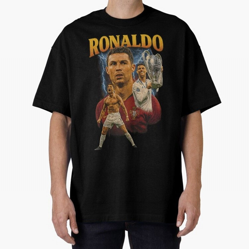Ronaldo Champion Victory Design For Football Fans Gift For Soccer Supporters Oversized T-Shirt Represent the Passion of Match Day Hype around FIFA World Cup 2026 USA Canada Mexico, CR7, England, Retro Football Energy, Iconic Rivalries, Trophy Chase
