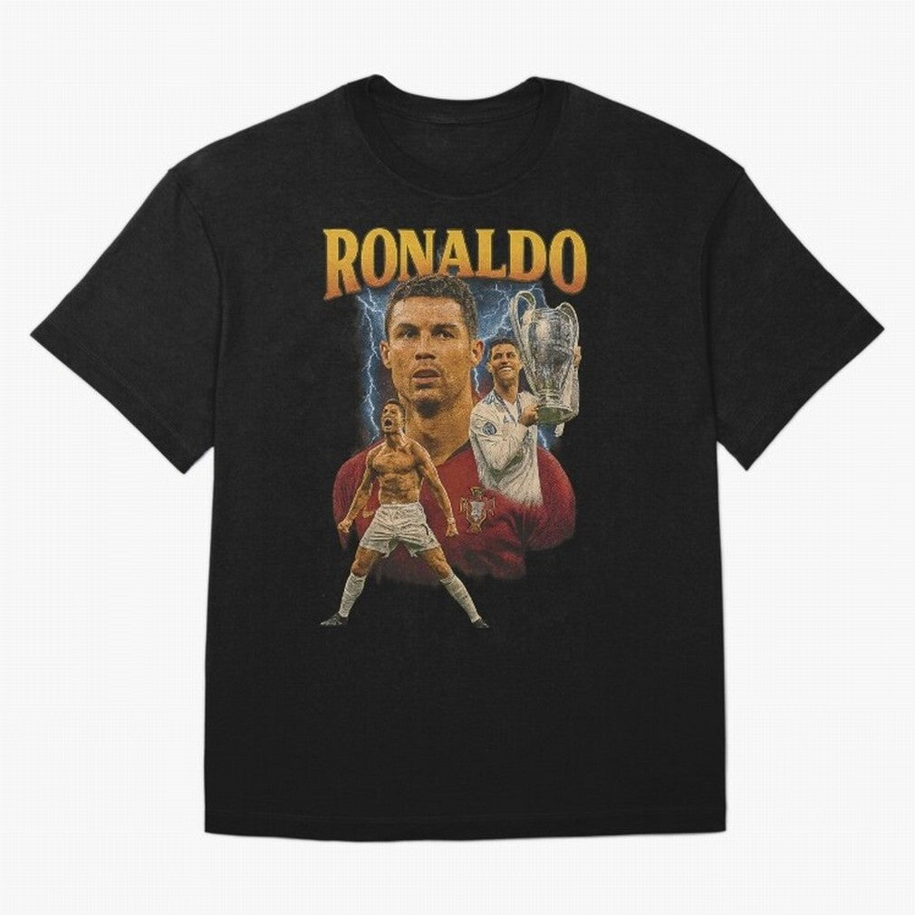 Ronaldo Champion Victory Design For Football Fans Gift For Soccer Supporters Oversized T-Shirt Represent the Passion of Match Day Hype around FIFA World Cup 2026 USA Canada Mexico, CR7, England, Retro Football Energy, Iconic Rivalries, Trophy Chase