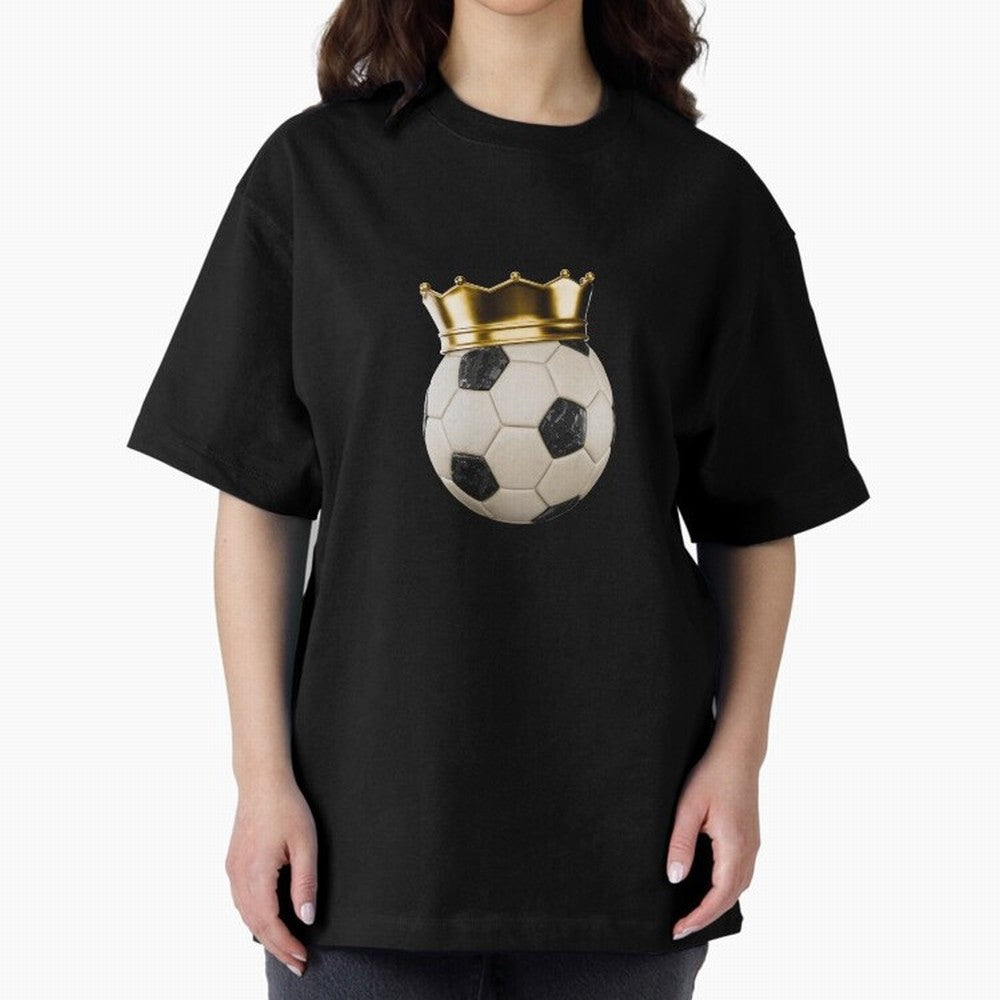 Soccer Ball with Kings Crown, Sticker Illustration Oversized T-Shirt Share FIFA World Cup 2026 USA Canada Mexico Filled with Haaland and Mbappe, Argentina and Brazil Energy, Football Festival Excitement, Trophy Ambitions, Country Rivalries and Star