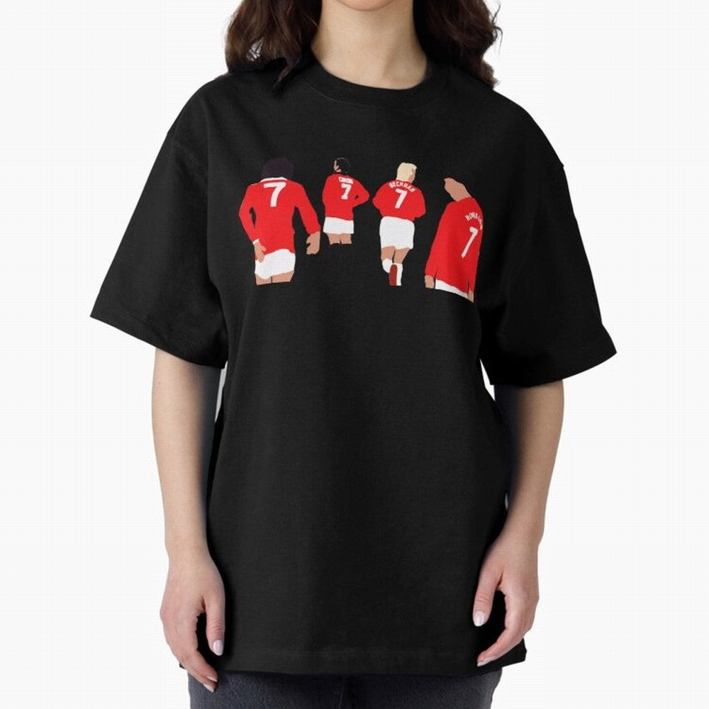 Manchester United Legends Number 7 Best Cantona Beckham Ronaldo Poster Oversized T-Shirt Join the Countdown to FIFA World Cup 2026 Spirit, Filled with Portugal, Spain and Germany, Neymar, Haaland and Cristiano Ronaldo, Tournament Hype, Historic