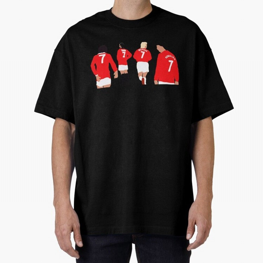 Manchester United Legends Number 7 Best Cantona Beckham Ronaldo Poster Oversized T-Shirt Join the Countdown to FIFA World Cup 2026 Spirit, Filled with Portugal, Spain and Germany, Neymar, Haaland and Cristiano Ronaldo, Tournament Hype, Historic
