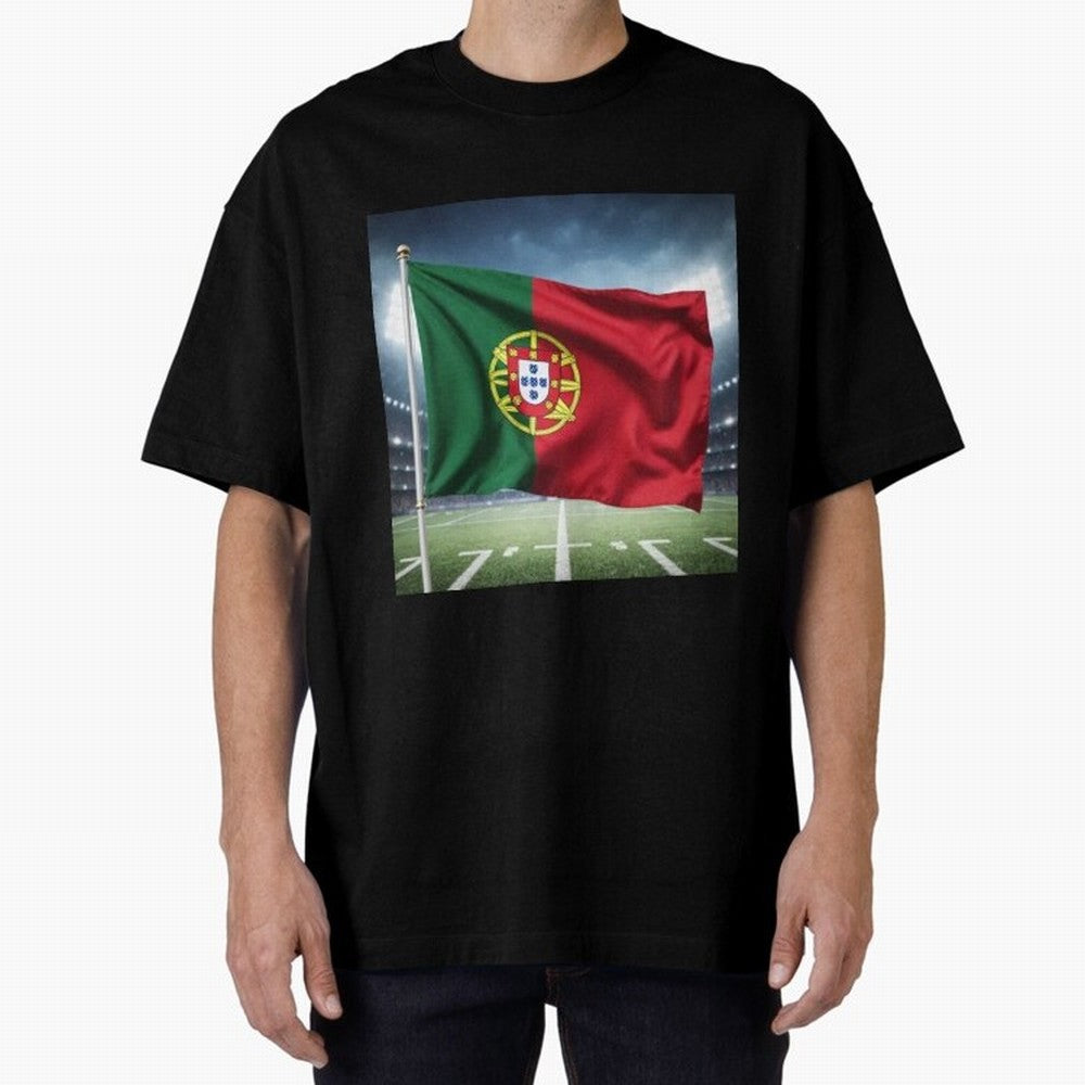 Portugal Flag 3D Football Design ¨C Supporters Portugal Oversized T-Shirt Step into Global Football Passion for FIFA World Cup 2026 Group Stage, Built around Messi, CR7 and Mbappe, Brazil, Portugal and Argentina, Sports Nostalgia, International