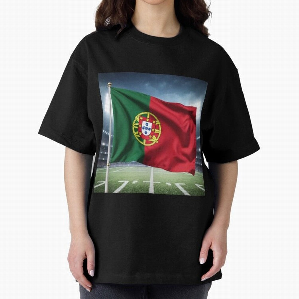 Portugal Flag 3D Football Design ¨C Supporters Portugal Oversized T-Shirt Step into Global Football Passion for FIFA World Cup 2026 Group Stage, Built around Messi, CR7 and Mbappe, Brazil, Portugal and Argentina, Sports Nostalgia, International