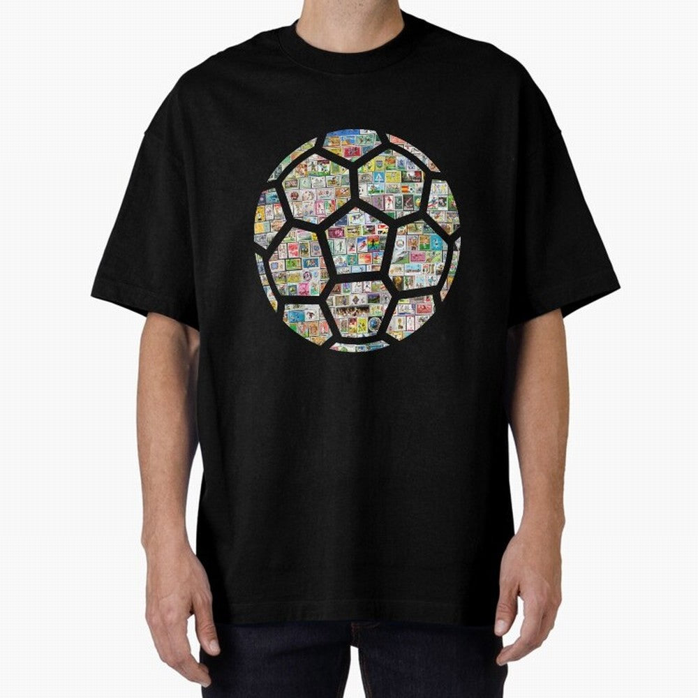 Philately Soccer Ball Oversized T-Shirt Enjoy the Biggest Football Party of Global Football Passion for FIFA World Cup 2026 Group Stage, Celebrating CR7 and Messi, Argentina, France and Brazil, Classic Soccer Heritage, Championship Pressure, Fan