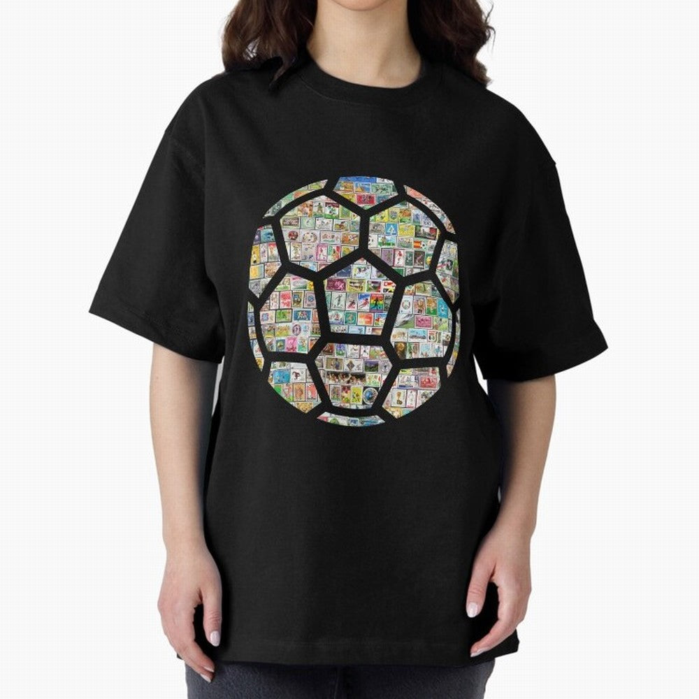 Philately Soccer Ball Oversized T-Shirt Enjoy the Biggest Football Party of Global Football Passion for FIFA World Cup 2026 Group Stage, Celebrating CR7 and Messi, Argentina, France and Brazil, Classic Soccer Heritage, Championship Pressure, Fan
