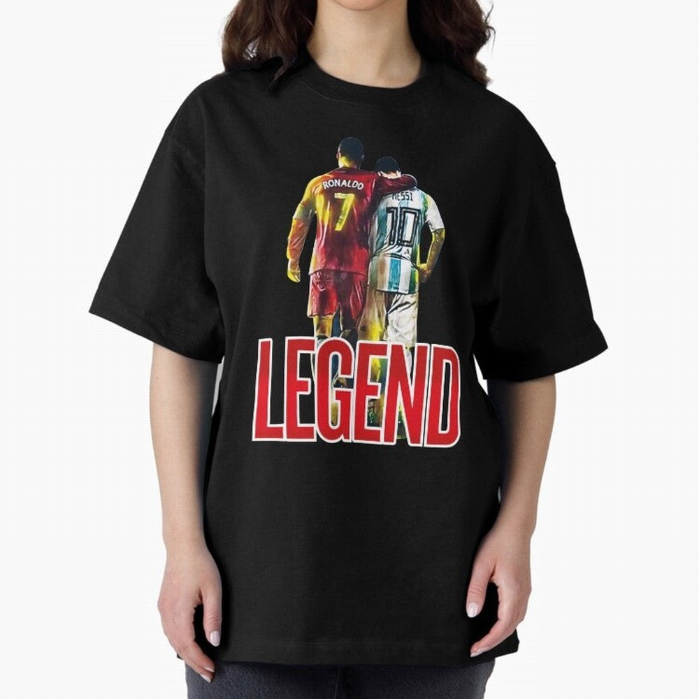LEGEND MESSI & RONALDO POSTER Oversized T-Shirt Celebrate Unforgettable Nights in FIFA World Cup 2026 Group Stage Spirit, Highlighting Argentina, Messi and Cristiano Ronaldo, Global Supporter Spirit, Legendary Goals, National Colors and Tournament