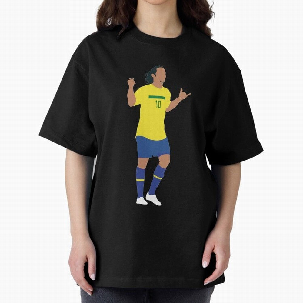 Ronaldinho. Brazil Football. Oversized T-Shirt Stand Proud for Match Day Hype around FIFA World Cup 2026 USA Canada Mexico, Cristiano Ronaldo, France and Portugal, Classic Soccer Heritage, Championship Pressure, Fan Loyalty and International Pride;