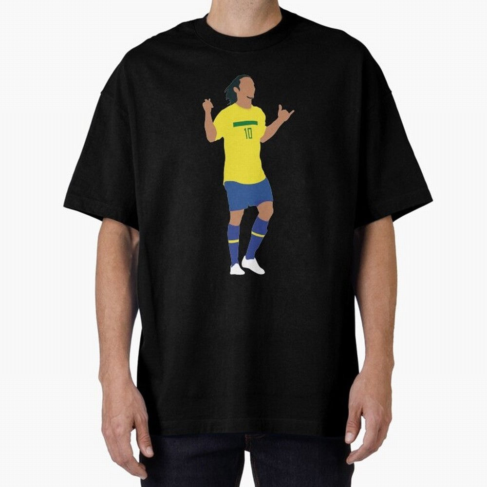 Ronaldinho. Brazil Football. Oversized T-Shirt Stand Proud for Match Day Hype around FIFA World Cup 2026 USA Canada Mexico, Cristiano Ronaldo, France and Portugal, Classic Soccer Heritage, Championship Pressure, Fan Loyalty and International Pride;