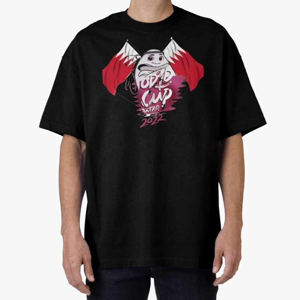 qatar mascot Oversized T-Shirt Honor the Football Icons of FIFA World Cup 2026 for Fans of Mbappe and Neymar and Brazil, Portugal and Argentina, Bringing Retro Football Energy, Iconic Rivalries, Trophy Chase Drama and Stadium Atmosphere; Ideal for