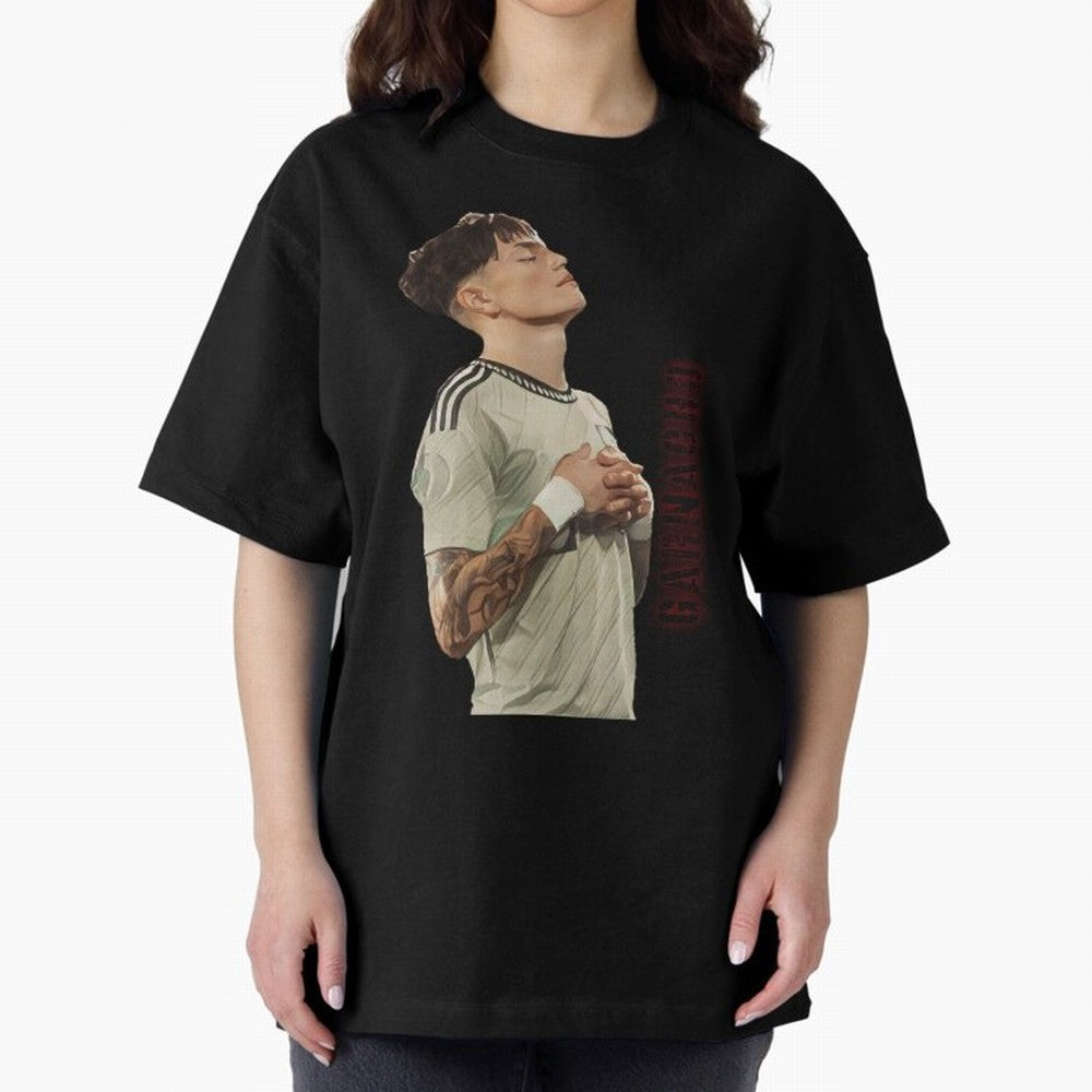 Alejandro Garnacho Oversized T-Shirt Honor Football Greatness during Match Day Hype around FIFA World Cup 2026 USA Canada Mexico, Mbappe, England, Global Supporter Spirit, Legendary Goals, National Colors and Tournament Celebration; Created for