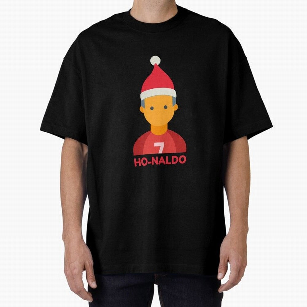 HO-NALDO - Funny Ronaldo Christmas Oversized T-Shirt Follow the Final Road of Global Football Passion for FIFA World Cup 2026, Highlighting Mbappe and Neymar, Spain and Netherlands, Sports Nostalgia, International Competition, Famous Players and