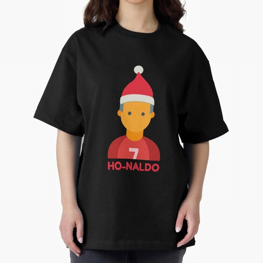 HO-NALDO - Funny Ronaldo Christmas Oversized T-Shirt Follow the Final Road of Global Football Passion for FIFA World Cup 2026, Highlighting Mbappe and Neymar, Spain and Netherlands, Sports Nostalgia, International Competition, Famous Players and