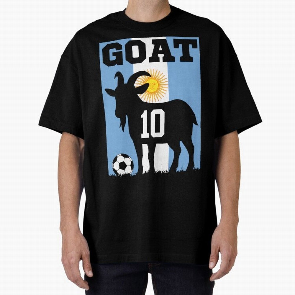 Argentina World Cup 2026 The Goat 10 Oversized T-Shirt Celebrate Football Heritage in Global Football Passion for FIFA World Cup 2026 Group Stage, Centered on CR7 and Messi, Argentina, France and Brazil, Football History, Final Match Energy, Crowd