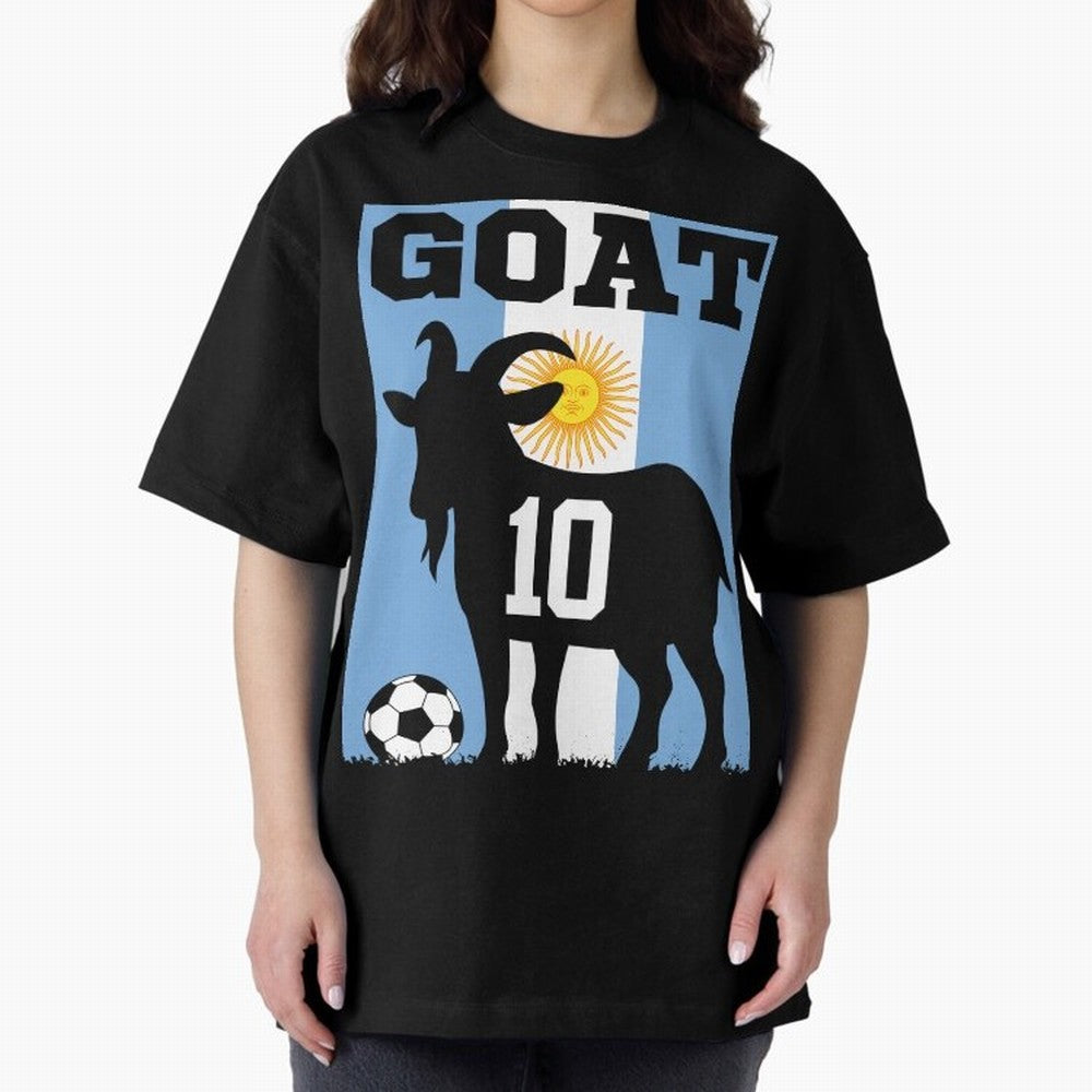 Argentina World Cup 2026 The Goat 10 Oversized T-Shirt Celebrate Football Heritage in Global Football Passion for FIFA World Cup 2026 Group Stage, Centered on CR7 and Messi, Argentina, France and Brazil, Football History, Final Match Energy, Crowd
