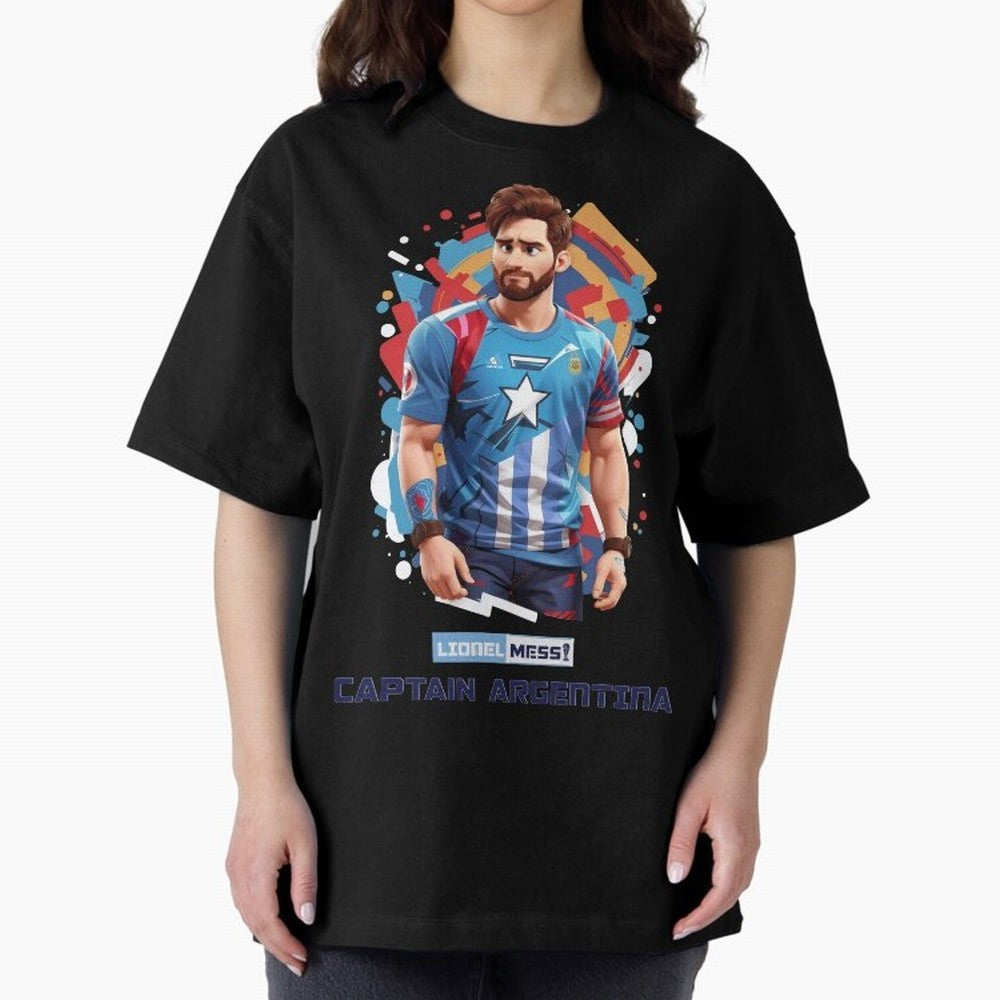 Lionel Messi Captain Argentina Oversized T-Shirt Show Up for the Glory of Global Football Passion for FIFA World Cup 2026 USA Canada Mexico, Driven by Neymar, Haaland and Cristiano Ronaldo, England and Germany, Football History, Final Match Energy,