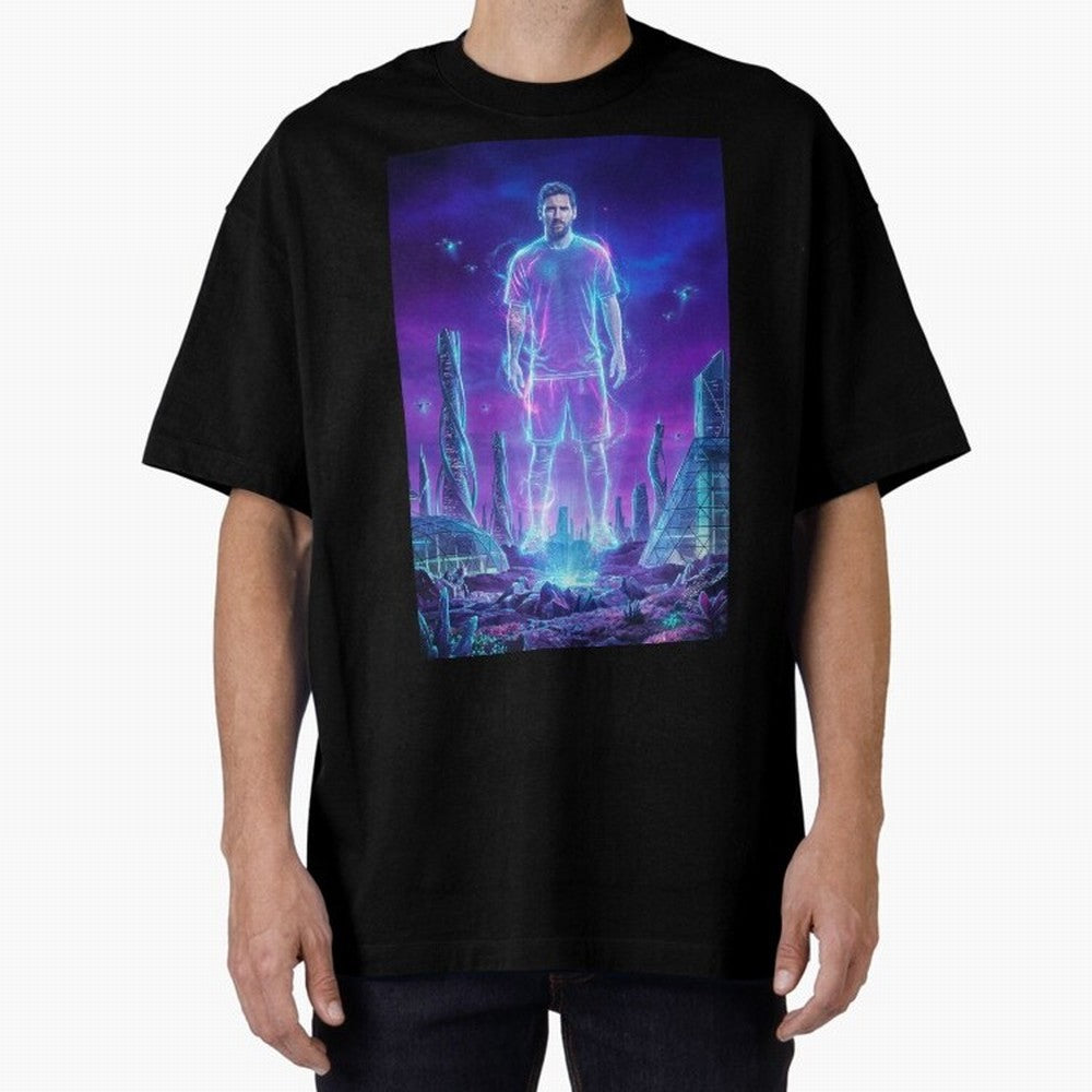 Lionel Messi (GOAT) Hologram in Futuristic Cyberpunk City (Version 5) Classic T-Shirt Honor the Beautiful Game during FIFA World Cup 2026 for Fans of Cristiano Ronaldo and France and Portugal, Bringing Match Day Excitement, Supporter Culture,