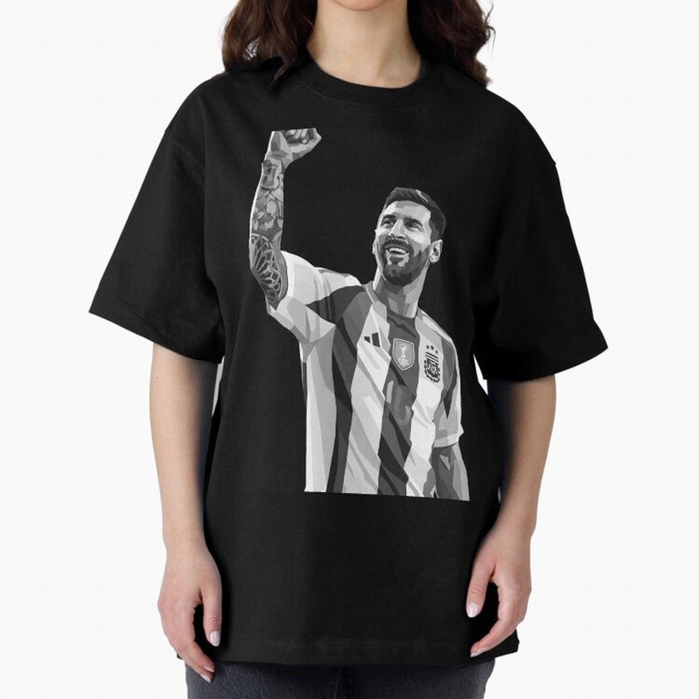 Messi grayscale Oversized T-Shirt Bring Supporter Culture to Match Day Hype around FIFA World Cup 2026 Group Stage, CR7, Argentina, Match Day Excitement, Supporter Culture, Golden Goals and Global Football Passion; Perfect for Fans, Collectors,
