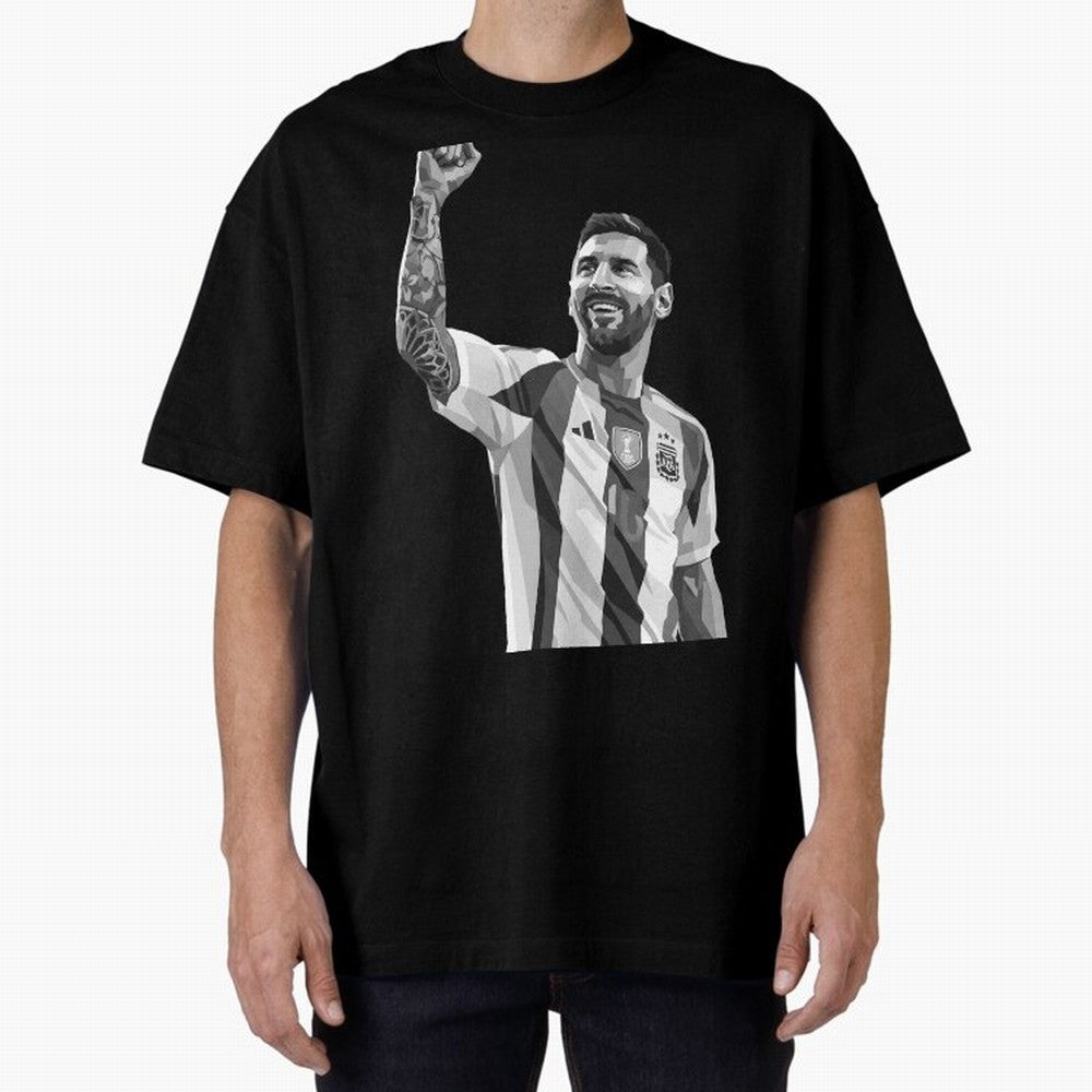Messi grayscale Oversized T-Shirt Bring Supporter Culture to Match Day Hype around FIFA World Cup 2026 Group Stage, CR7, Argentina, Match Day Excitement, Supporter Culture, Golden Goals and Global Football Passion; Perfect for Fans, Collectors,