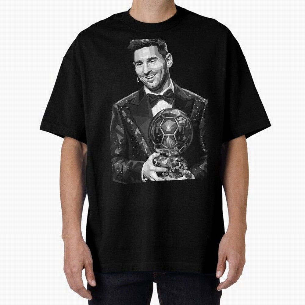 Messi grayscale Oversized T-Shirt Capture FIFA World Cup 2026 Group Stage with Haaland and Mbappe, France Energy, Championship Spirit, Famous Goals, Roaring Crowds and International Football Unity; Great for Watch Parties, Sports Bars, Family