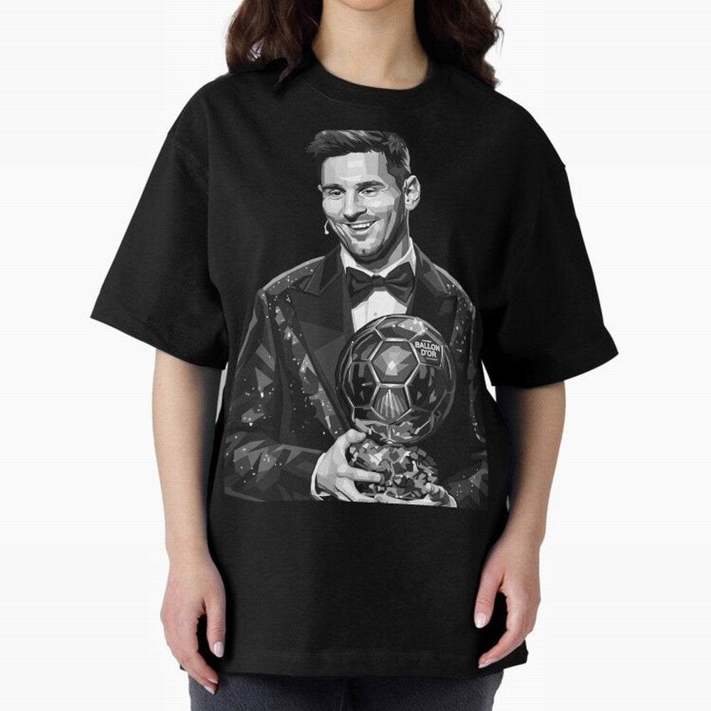 Messi grayscale Oversized T-Shirt Capture FIFA World Cup 2026 Group Stage with Haaland and Mbappe, France Energy, Championship Spirit, Famous Goals, Roaring Crowds and International Football Unity; Great for Watch Parties, Sports Bars, Family