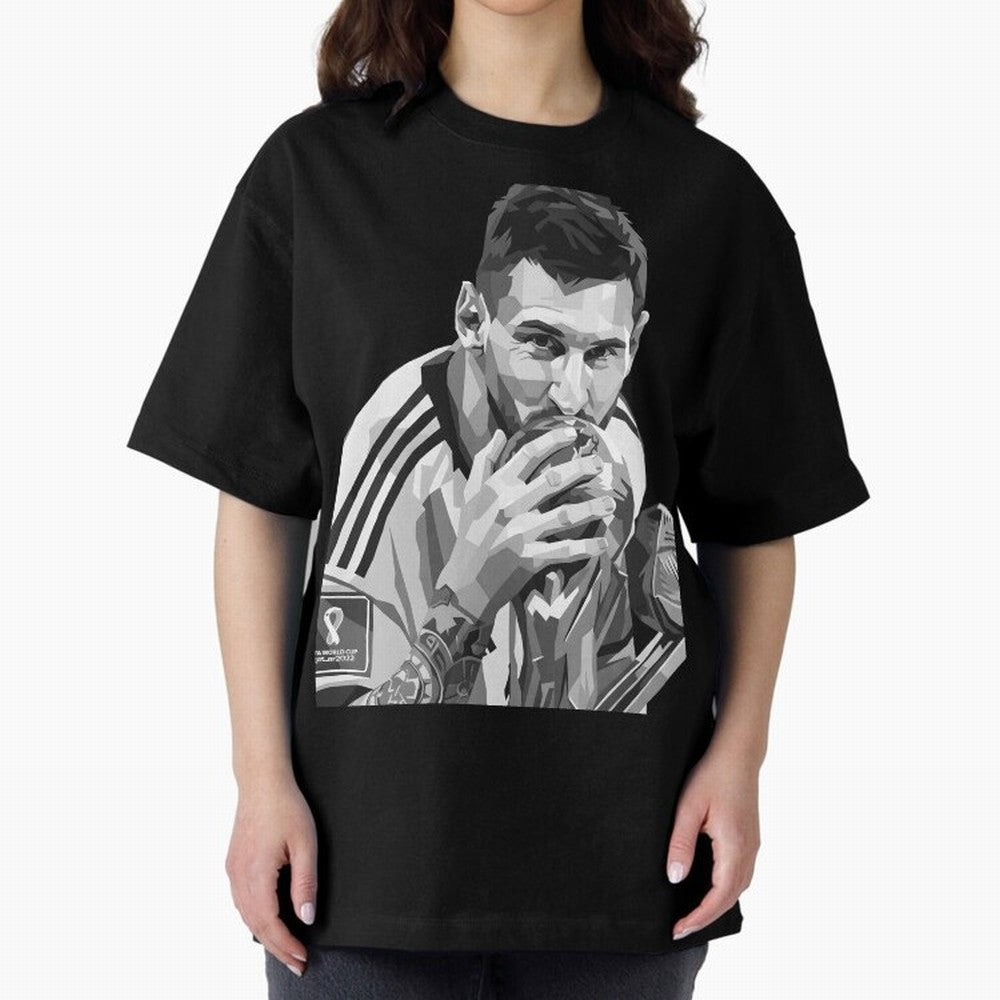 Messi grayscale Oversized T-Shirt Bring Match Day Fire to the FIFA World Cup 2026 Group Stage Journey through Haaland Highlights, Brazil Pride, Soccer Culture, Superstar Moments, National Team Dreams and Competitive Fire; Perfect for Supporters Who