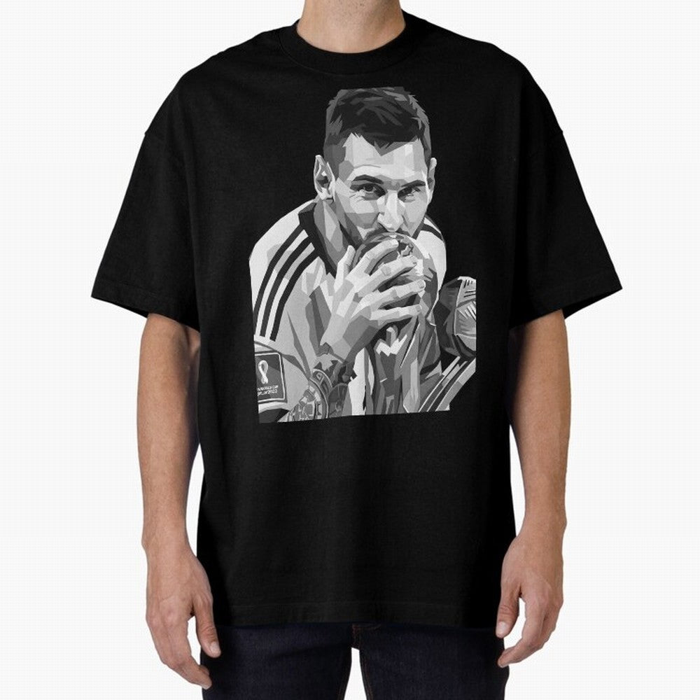 Messi grayscale Oversized T-Shirt Bring Match Day Fire to the FIFA World Cup 2026 Group Stage Journey through Haaland Highlights, Brazil Pride, Soccer Culture, Superstar Moments, National Team Dreams and Competitive Fire; Perfect for Supporters Who